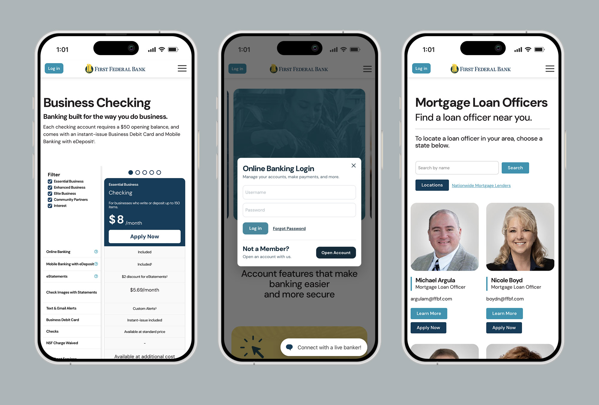3 first federal bank website mobile screenshots